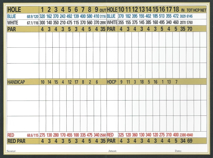 Scorecard Hickory Woods Golf Course
